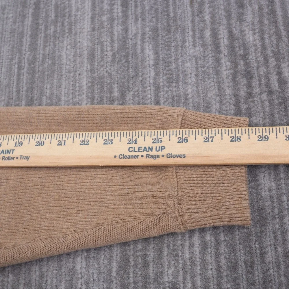 Lands End Mens XXL Tan 1/4 Zip Cotton Sweater Elbow Patches Mock Neck Pullover
